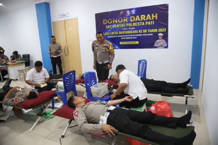 Gelar Aksi Donor Darah, Satlantas Polresta Pati Sambut Hari Lalu Lintas