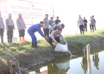 10.000 Ekor Bibit Ikan Nila di Tebar, Kapolresta Pati : Ketahanan Pangan Adalah Utama