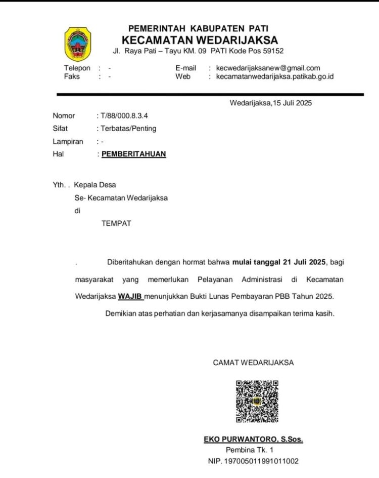 Viral! Surat Camat Wedarijaksa Wajibkan PBB Lunas, Warga Keberatan