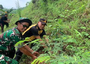 Perkuat Lereng Kendeng dari Ancaman Longsor, Polri – TNI dan Pemerintah Desa Jimbaran Tanam 115 Bibit Pohon