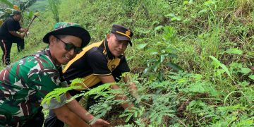 Perkuat Lereng Kendeng dari Ancaman Longsor, Polri – TNI dan Pemerintah Desa Jimbaran Tanam 115 Bibit Pohon